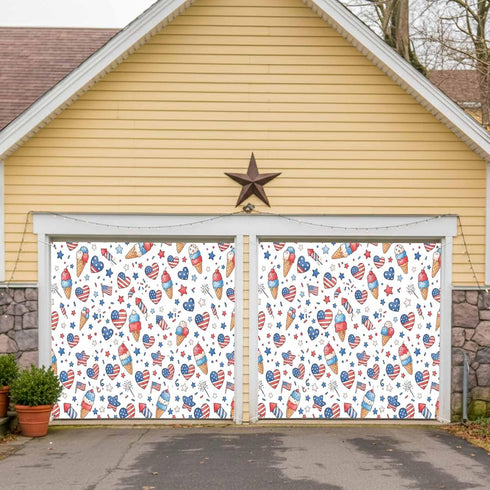 GNAKT AREWG 13x6ft Seamless Garage Door Banner Cover USA Patriotic Ice Cream Garage Door Decoratons Banner for Indoor