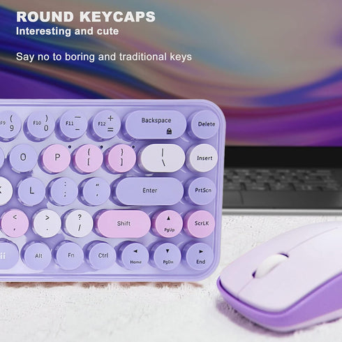 Sanpyl 2.4GHz Keyboard Mouse Combo, Cute Retro 68 Round Keycaps Keyboard, 3 DPI Mouse, USB Receiver Compatible