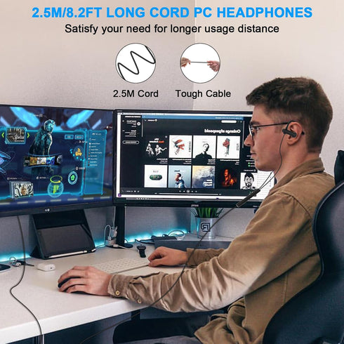 USB Headset with Microphone for PC 8.2Ft Cord, USB A Headphones for School Computer, Wired Earbud Over Ear with Hook Mute Stereo Noise Canceling Cord Earphone for Laptop Dell Lenovo Surface PS5 Switch