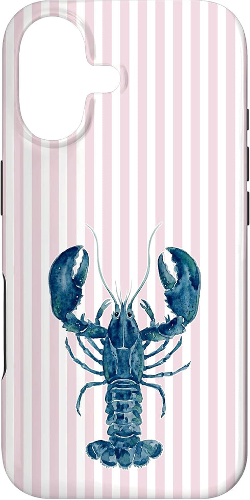 Aesthetic Beach Summer Europe Lobster Design Summer Beachy Aesthetic Coastal Pink Stripes Lobster Italian Case for iPhone 17