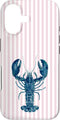 Aesthetic Beach Summer Europe Lobster Design Summer Beachy Aesthetic Coastal Pink Stripes Lobster Italian Case for iPhone 17