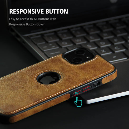 Luxury Leather Business Phone Case for iPhone 13 (2021, 6.1”) - Ultra Slim, Scratch Resistant, Anti-Slip (Brown)