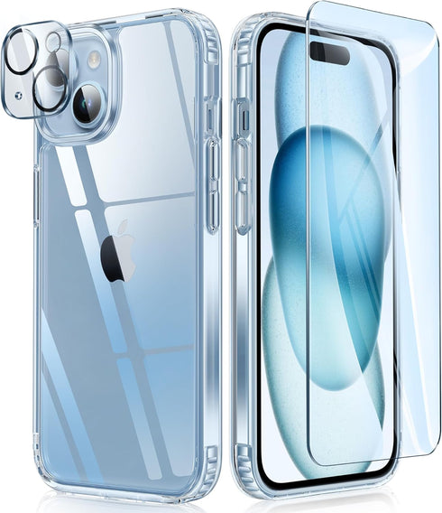FNTCASE Clear Slim Shockproof iPhone 15 Case: Tough 5G Protection, Anti-Yellowing, Scratch & Drop Proof, 6.1 inch.