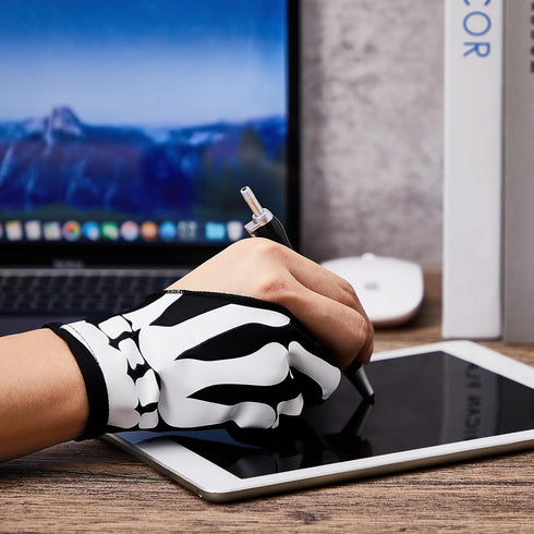 2 Pieces Skeleton Artist Glove for Drawing Tablet, 2 Finger Digital Tablet Glove for Pad Painting Writing, Right Hand
