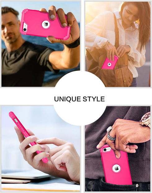 BENTOBEN iPhone SE 2022/2020 Case, Heavy Duty 3-in-1 Rugged Shockproof Cover, Hot Pink for Girls & Boys.