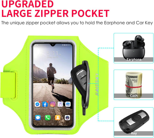 HAISSKY Running Armband with Airpods Bag Cell Phone Armband for iPhone 12/11 Pro /11/XR/XS/X/8, Galaxy S9/S8 Water Resistant Sports Phone Holder Case & Zipper Slot Car Key Holder for 6.5 inch Phone