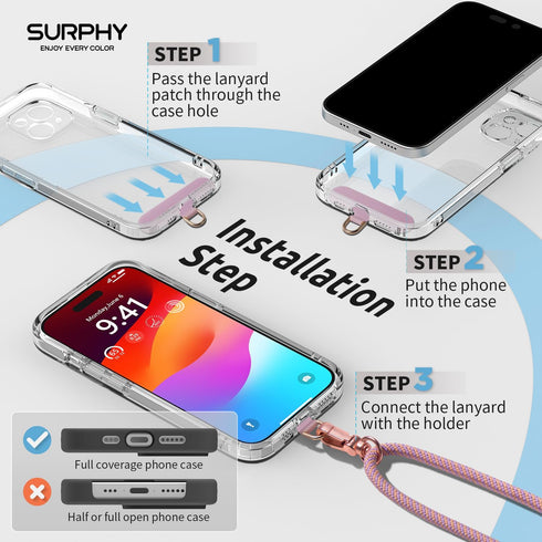 SURPHY Phone Lanyard Crossbody, Adjustable Cell Phone Lanyard with 2 Pack Phone Tether Tab, Two-Color Braided Phone
