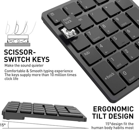 havit Bluetooth Number Pad, Wireless 26 Keys Mini Numeric Keypad, Rechargeable for Laptop, Desktop, PC - Black