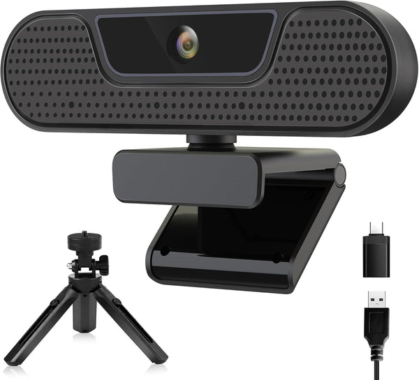 saylas 4K Webcam with 4 Noise Cancellation Microphone, W8GS Web Cam, Privacy Cover,