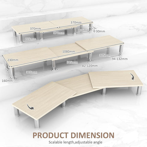 2 AX Waber Dual Monitor Riser - Adjustable Length & Angle, Wooden Stand for Monitors with Storage