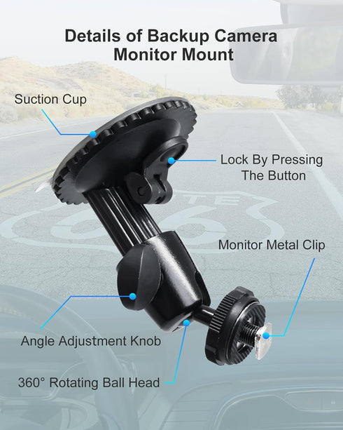 INSEETECH 5kg 360 Windshield Suction Mount for Backup Camera Monitor - Heavy-Duty Load Capacity, Metal Construction