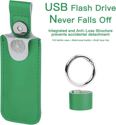 Microfiber Leather USB Flash Drive Case, Anti Lost Holder with Keychain, Small Portable Storage (1PC, Green)