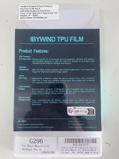 Ibywind 2 Pack Screen Protector for Honor Magic 5 Lite/X9a 6.67" + 1 Pack Camera Lens Protector + 1 Pack Back Film,