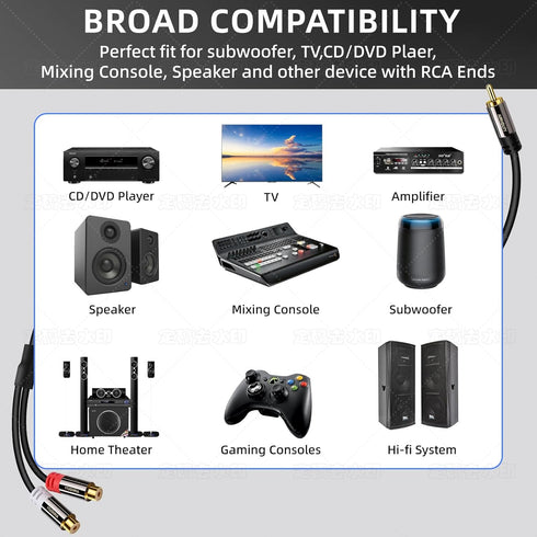 AIMHDUTY 1 2 Speaker-0.7 RCA Splitter Cable, Male to Female RCA Y Splitter Cable Stereo Aduio Video Adapter Extension