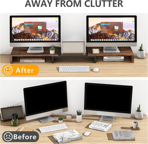 TAVR Dual Monitor Stand Riser, Extra Long Desktop Organizer for 2 Monitors, Max 48.2" Length, Rustic Brown