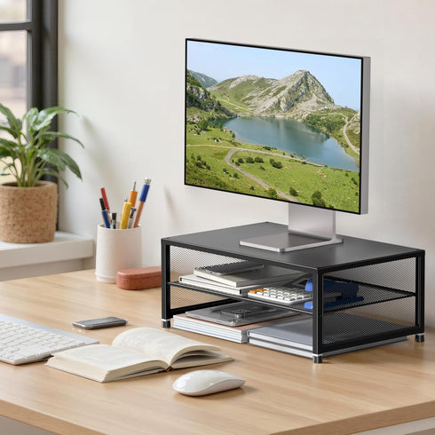 2-Tier ECOLOVI Computer Monitor Stand Riser, Desk Organizer for Monitor, Printer & Laptop Stand, Desktop Workspace