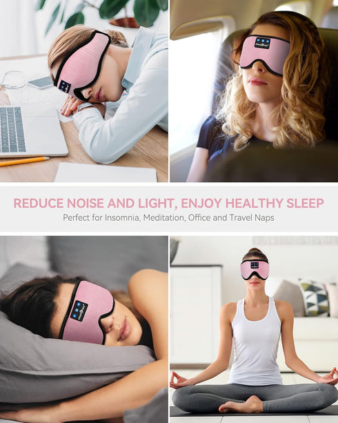 MUSICOZY Bluetooth 5.2 Sleep Headphones Headband, Wireless 3D Sleeping Eye Mask, Music Headband Earbuds for Side