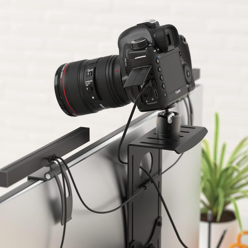 HumanCentric DSLR Monitor Mount, Camera Shelf for Desk, Light Webcam and Microphone Shelf for Monitor Arm