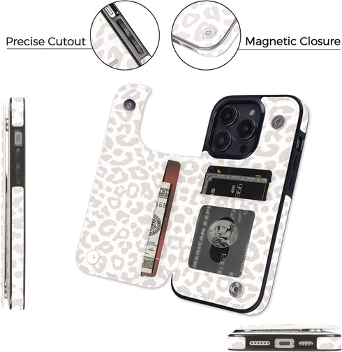 uCOLOR Compatible with iPhone 13 Pro Wallet Case with Card Holder Slots, Marble Flip Leather RFID Kickstand Cover