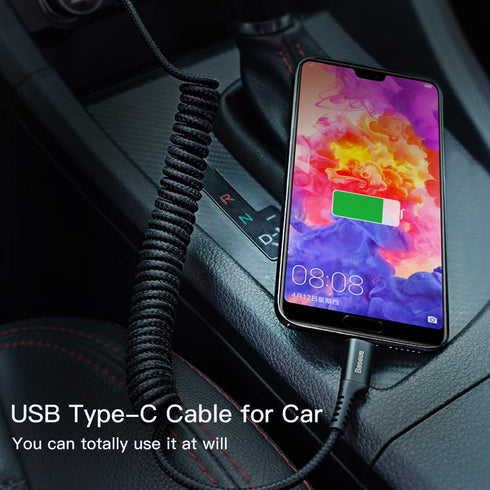 Baseus USB Type C Cable for Car, 100W Retractable Coiled USB A to USB C Fast Charger Cord, Nylon Braided Carplay Cable Compatible with iPhone15/Pro/Plus/Pro Max, Galaxy S24 S23, Note 20 (3.3ft)