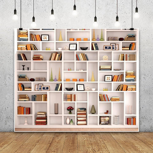 Leowefowa 10x8ft White Bookshelf Photography Backdrop Morden Library Bookcase Background Home Office Room