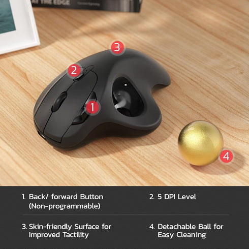Nulea M501 Wireless Trackball Mouse, Ergonomic Rechargeable, Smooth Tracking, 3 Device Connection for PC, Laptop, Mac