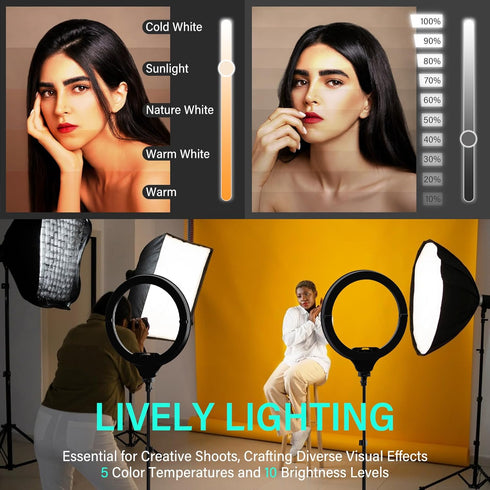 UBeesize 14'' Foldable Ring Light - 62'' Tripod Stand and Phone Holder, LED Selfie Light for Tiktok/YouTube/Photography