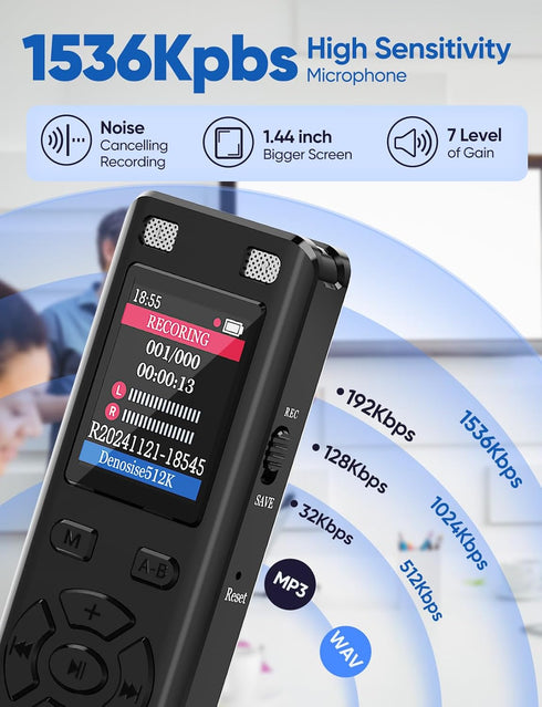 DGFAN 128GB 9280 MP3 Voice Recorder - Hours Voice Activated Recorder Device with Playback, Noise Reduction, Player