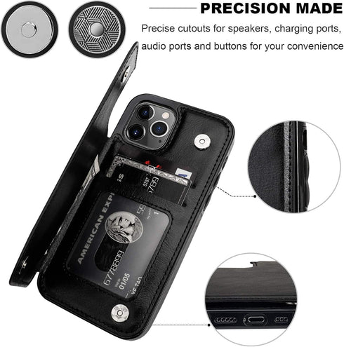 ONETOP Wallet Case for iPhone 12/12 Pro - PU Leather Kickstand Card Holder, Double Magnetic Clasp