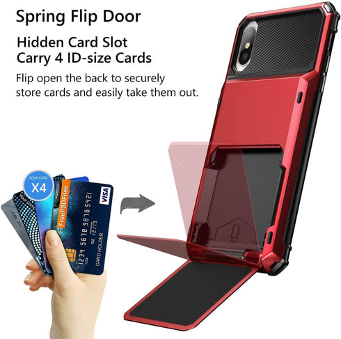 Vofolen Case for iPhone Xs Max Case Wallet ID Slot Credit Card Holder Scratch Resistant Dual Layer Protective Bumper Rugged TPU Rubber Armor Hard Shell Case Cover for iPhone Xs Max 10S Max (Red)