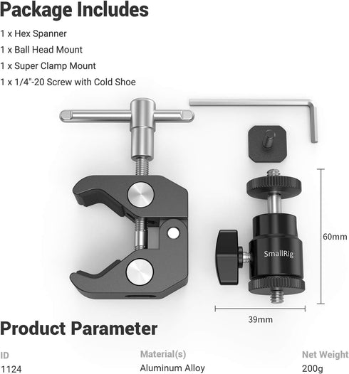 SmallRig Super Clamp Mount with Mini Ball Head, Hot Shoe Adapter for LCD Field Monitor