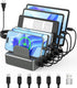 CREATIVE DESIGN 50W Charging Station, 6 Port Multiple USB Charger Station with 6 Cables for iPhone, iPad, Kindle, and