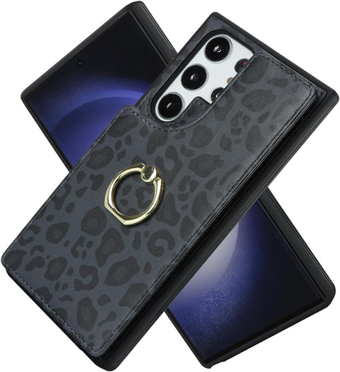 Galaxy S23 Ultra Case with Card Holder, Wallet for Women, Credit Card Holder, Ring Stand, Cute Phone Wallet 6.8" (Black
