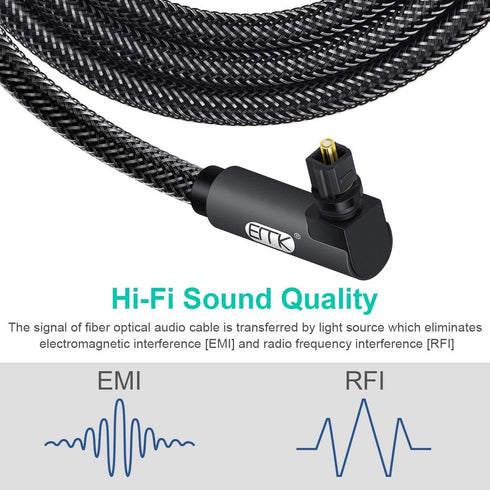 90 Bar,TV(6.6ft/2m) EMK Upgraded Double Degree Optical Audio Cable Free-Rotating Toslink Plug Nylon Braided S/PDIF