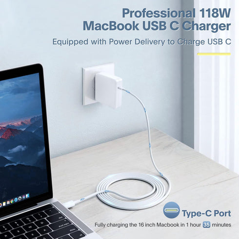 Mac Book Pro Charger - 118W Power Adapter for USB C Port MacBook Pro & Air 13, 14, 15, 16 inch, New iPad Pro, 6.6ft