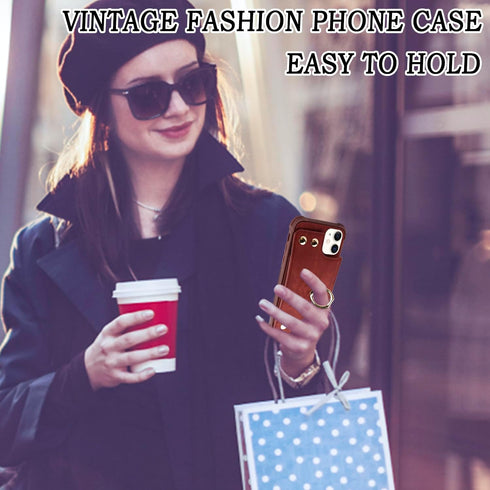 iPhone 11 Wallet Case with Credit Card Holder, Leather Shockproof Cover with 360° Rotation Ring Stand - Burgundy