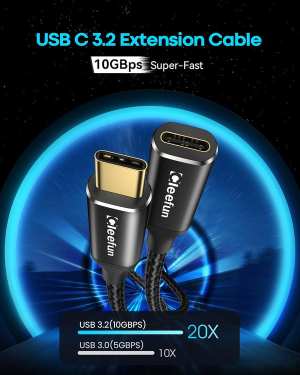 CLEEFUN USB C Extension Cable 1ft, USB C 3.2 Male to USB C Female Extension Cable, 10Gbps Data & 4K Video Sync Transfer USB C Extender Cable 100W Fast Charging for USB-C Hub, Laptop, Tablet, Phone