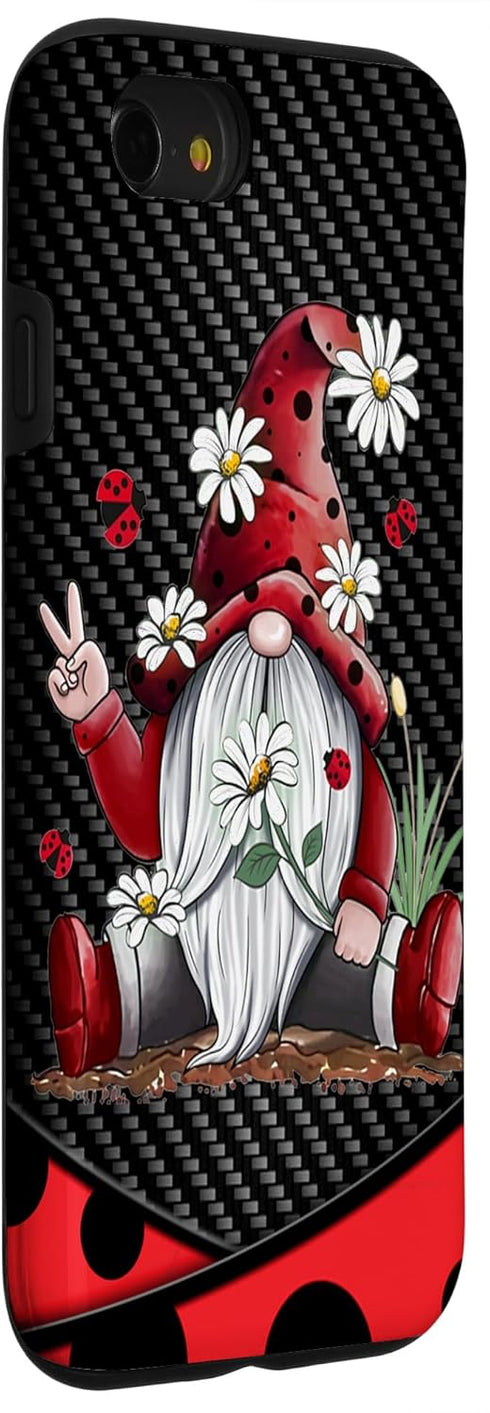 iPhone SE (2020) / 7 / 8 Red Gnome Christmas Case - Hippie Daisy Flowers and Ladybugs Design