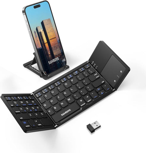 Samsers Multi-Device Foldable Bluetooth Keyboard with Touchpad, Rechargeable Wireless Keyboard for Android Windows iOS