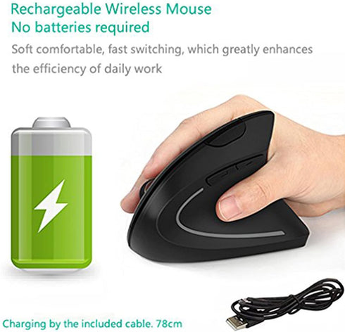 Lekvey Ergonomic Mouse, Vertical Wireless Mouse, Rechargeable 2.4GHz Optical Mouse with 3 Adjustable DPI Levels, Black