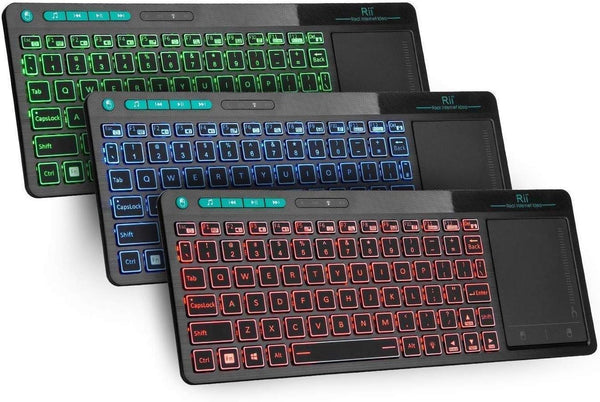 Rii K18 Plus Wireless Multimedia Keyboard, 3-LED Color Backlit with Multi-Touch Big Size Trackpad, Rechargeable for