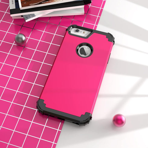 IDweel Case for iPhone 6S Plus with Tempered Glass Screen Protector, 3 in 1 Shockproof Hybrid Cover, Rose Red