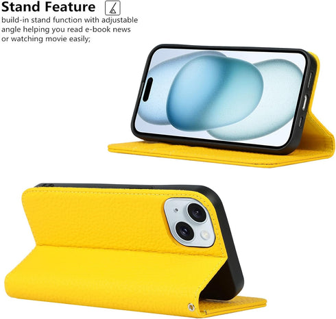 iCoverCase 15 6.1 Inch Compatible with iPhone Wallet Case with Credit Card Holder and Wrist Strap, RFID Blocking