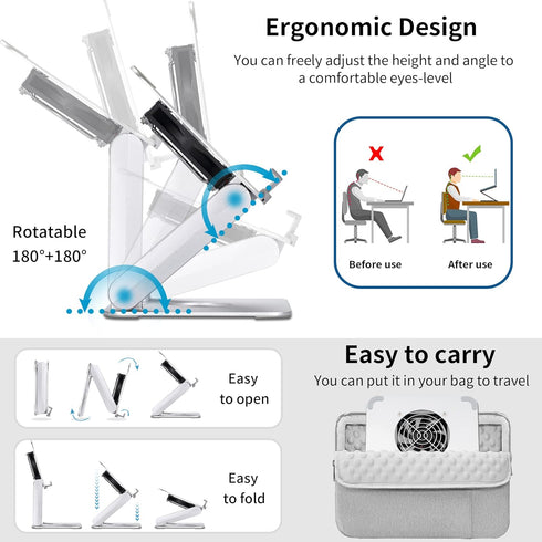 Heavy Sturdy Aluminum Writing Drawing Stand Tablet Riser for iPad, Samsung Tab, Surface Pro, with Cooling Fan