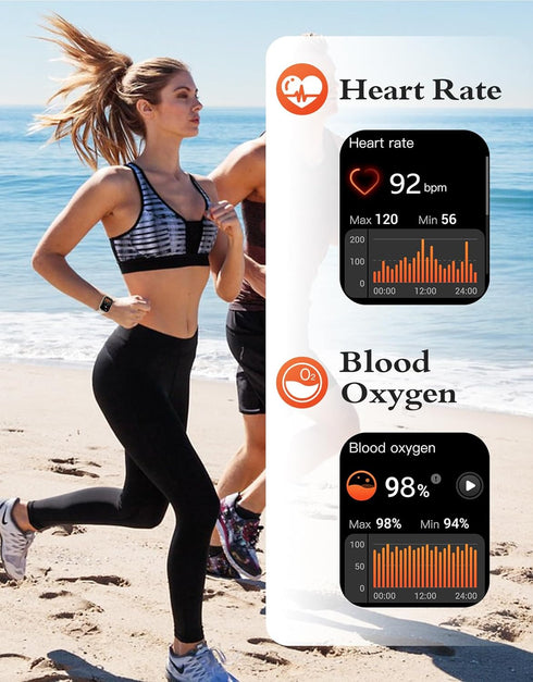 RUIMEN Smart Watches for Women Men, 1.8" Fitness Tracker with Heart Rate Monitor, Waterproof, 2 Bands, Milky White