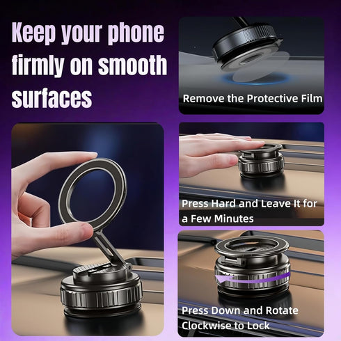 GEYUTHS 360 Magnetic Vacuum Car Phone Holder with Strong Suction Cup Adjustable Foldable Phone Mount Portable Phone