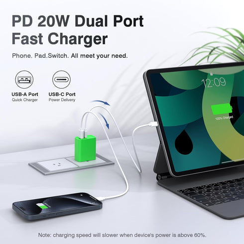 USB C Wall Charger, LCGENS 2-Pack 20W Type C Fast Charger Block Dual Port PD + QC3.0 for iPhone, iPad, Samsung Galaxy