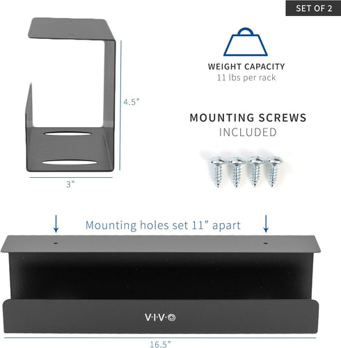 VIVO Under Desk 17 inch Cable Management Trays, Power Strip Holders, Wire Organizers for Office and Home, 2 Pack, Black