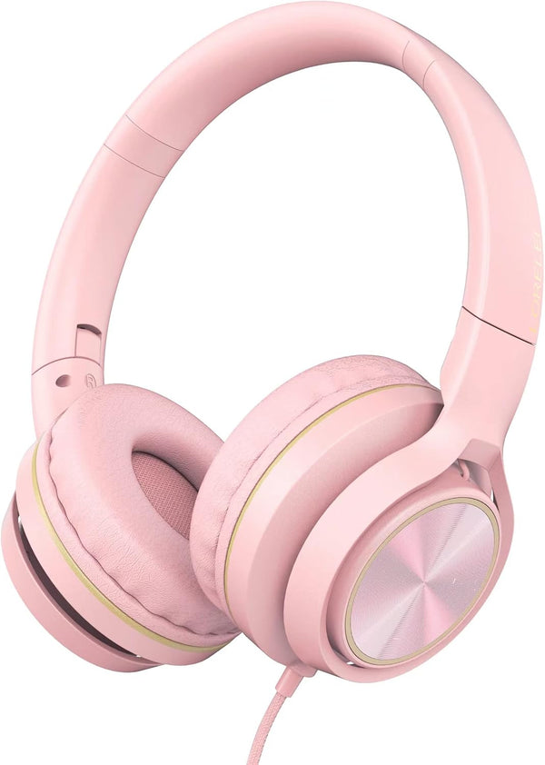 LORELEI S9 Wired Headphones with Microphone for School, On-Ear Kids Headphones for Girls Boys, Folding Lightweight