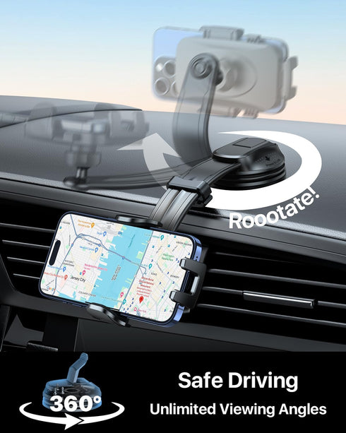 YRU 2024 Ultimate Car Phone Holder Mount with Bendable & Adjustable Aluminum Arm for iPhone 15 14 13 12 Pro Max